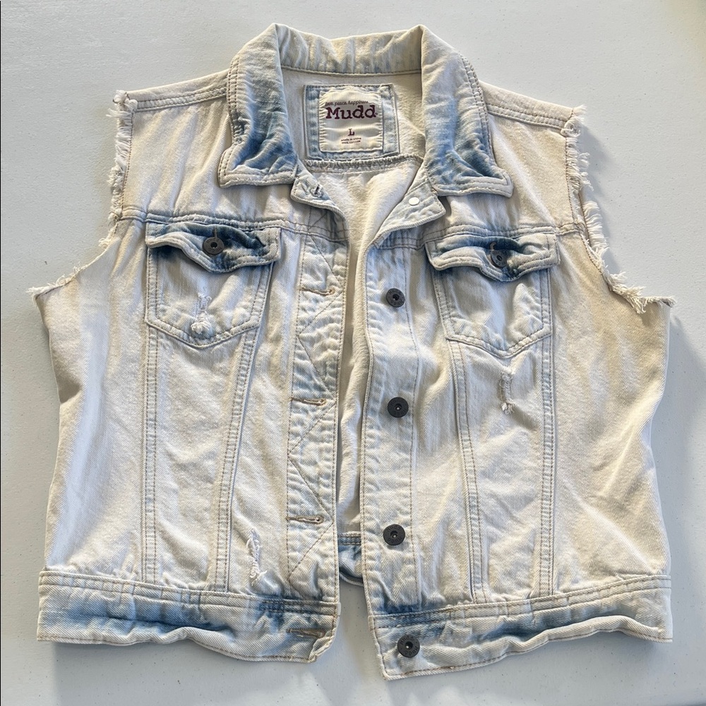 Mudd Light Blue Denim Vest with Distressed Edges